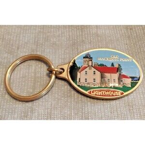 Old Mackinac Point Lighthouse Keychain, Mackinaw City, MI Souvenir Keyring Gift